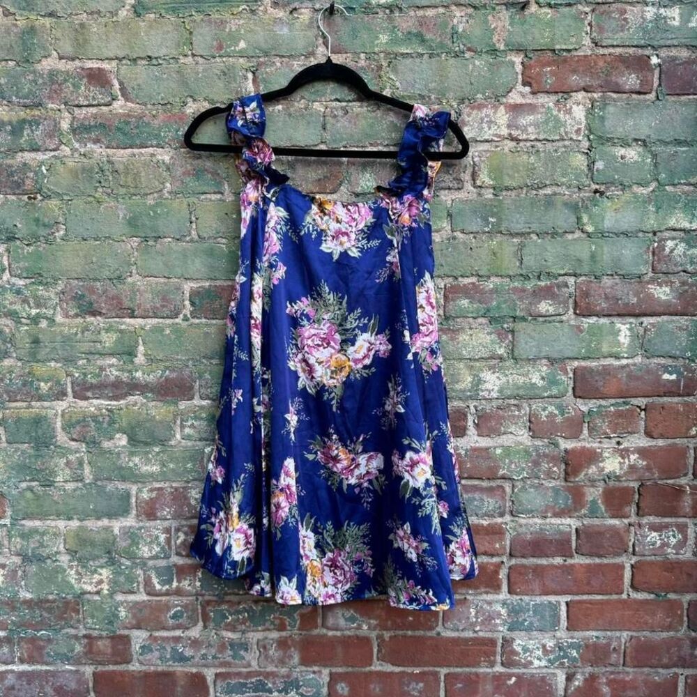BHLDN‎ Floral Dress Women's Size XS Babydoll Navy Pink Ruffle Bridal Coquette